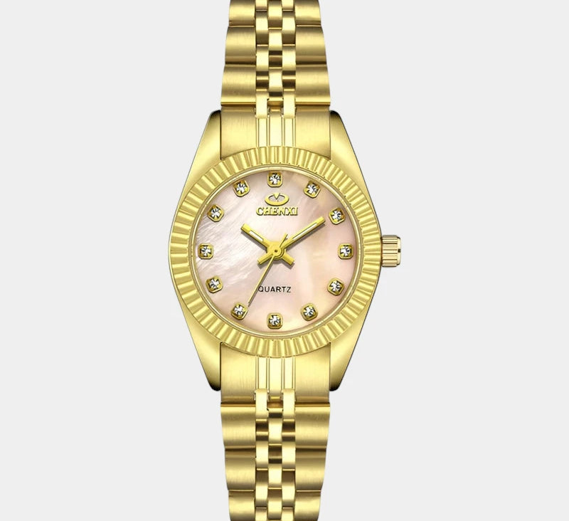 Virelle-Horloges-Virelle | Dames Horloge – Ronde Kast, Roestvrijstalen Band, Geribbelde Bezel