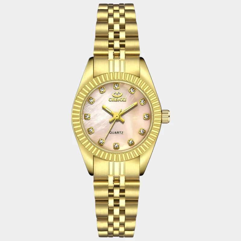 Virelle-Horloges-Virelle | Dames Horloge – Ronde Kast, Roestvrijstalen Band, Geribbelde Bezel