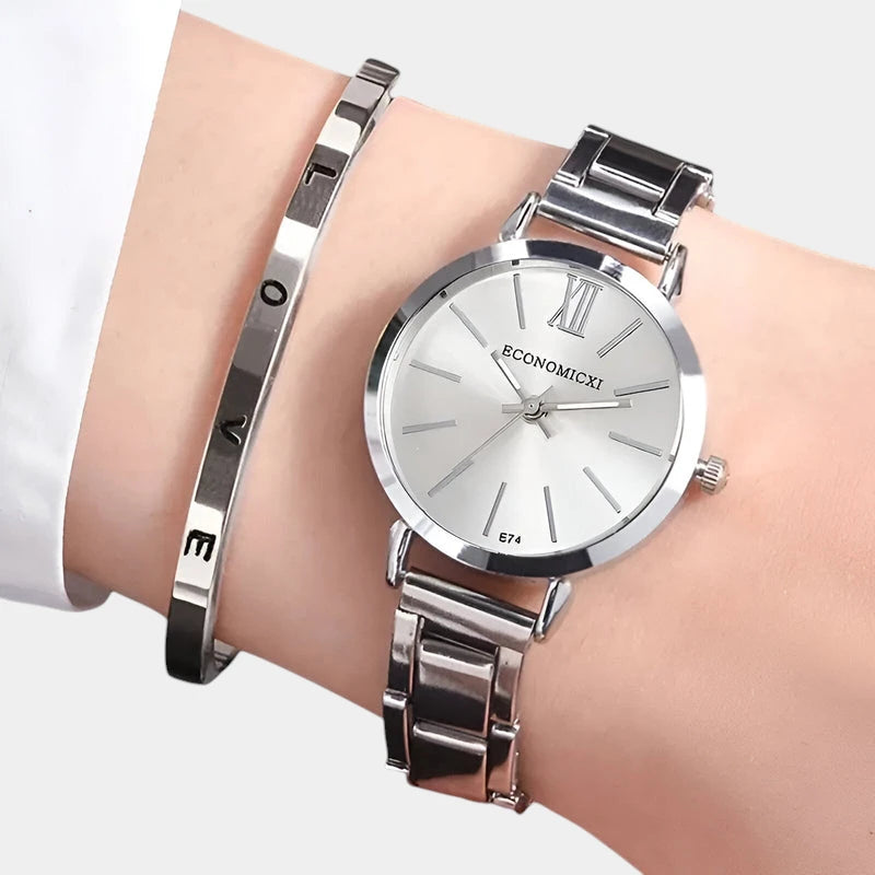 Virelle-Horloges-Virelle | Dames Horloge – Ronde Kast van Metaal, Strakke Wijzerplaat, Met Armband