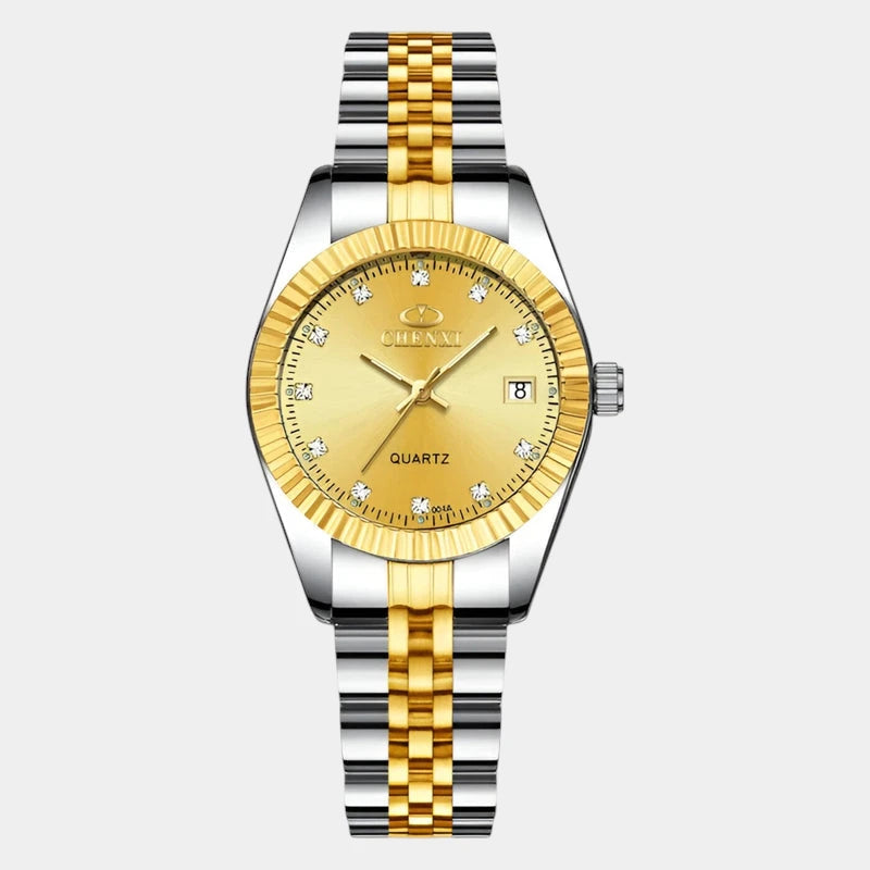 Virelle-Horloges-Virelle | Dames Horloge – Ronde Kast, Roestvrijstalen Band, Geribbelde Bezel