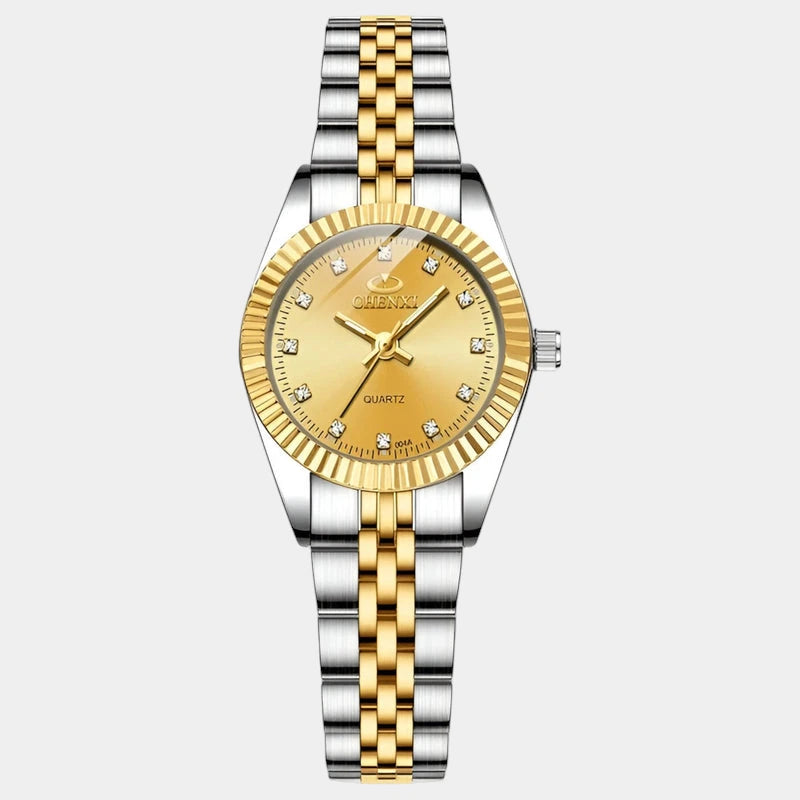Virelle-Horloges-Virelle | Dames Horloge – Ronde Kast, Roestvrijstalen Band, Geribbelde Bezel