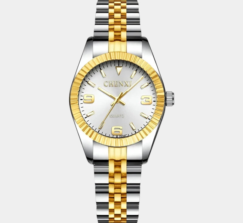 Virelle-Horloges-Virelle | Dames Horloge – Ronde Kast, Roestvrijstalen Band, Geribbelde Bezel