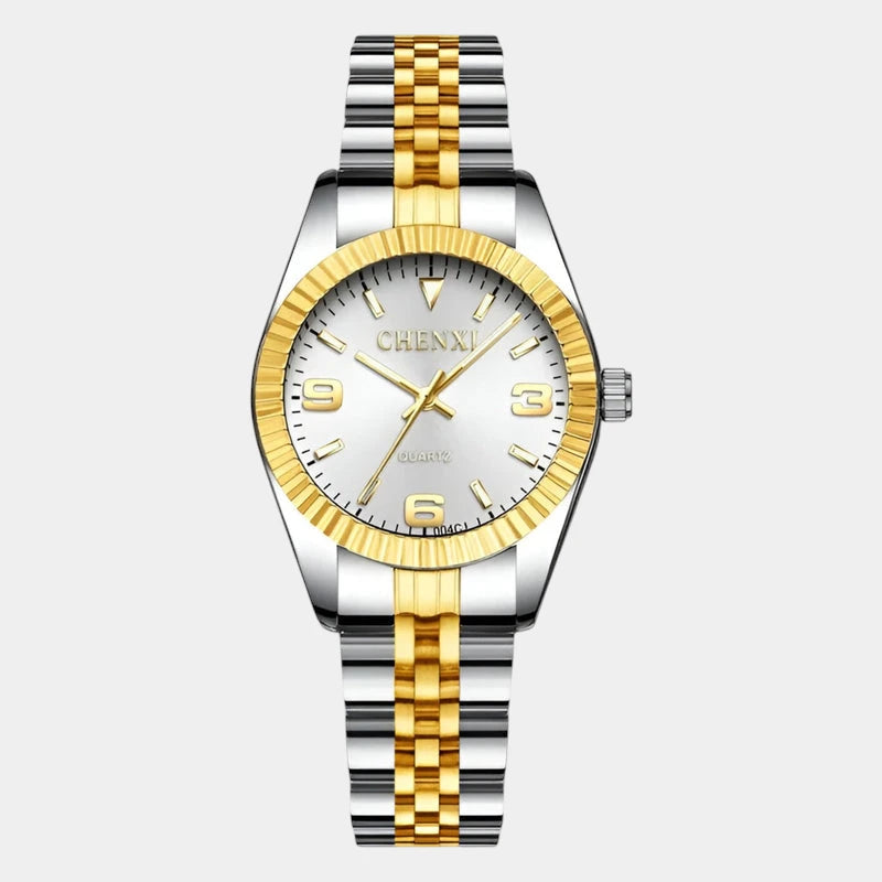 Virelle-Horloges-Virelle | Dames Horloge – Ronde Kast, Roestvrijstalen Band, Geribbelde Bezel