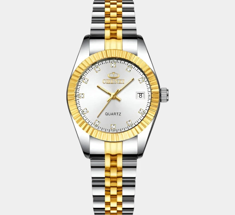 Virelle-Horloges-Virelle | Dames Horloge – Ronde Kast, Roestvrijstalen Band, Geribbelde Bezel