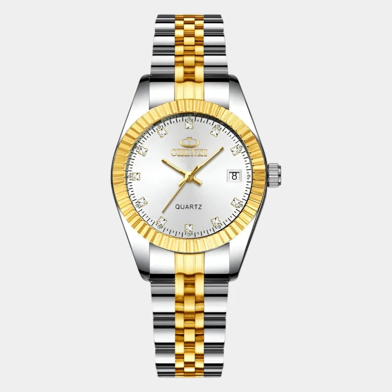 Virelle-Horloges-Virelle | Dames Horloge – Ronde Kast, Roestvrijstalen Band, Geribbelde Bezel