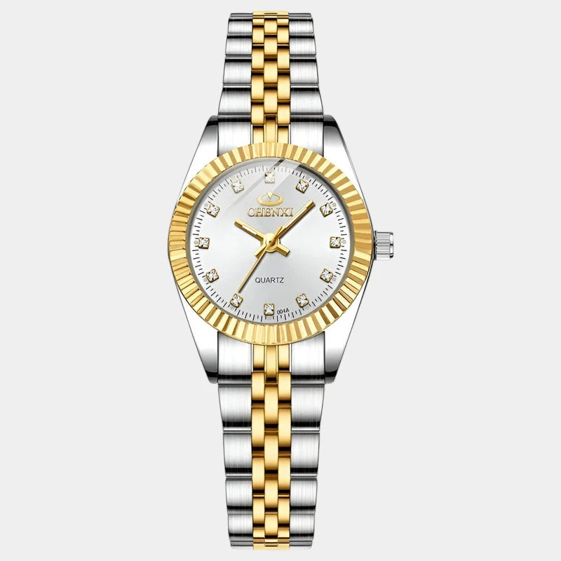 Virelle-Horloges-Virelle | Dames Horloge – Ronde Kast, Roestvrijstalen Band, Geribbelde Bezel