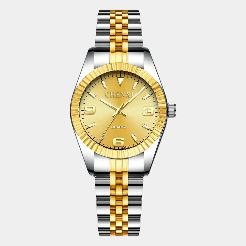 Virelle-Horloges-Virelle | Dames Horloge – Ronde Kast, Roestvrijstalen Band, Geribbelde Bezel