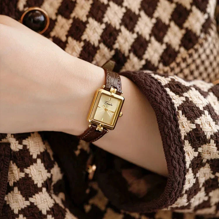 Virelle-Horloges-Virelle | Dames Horloge – Slank Kastontwerp, Leren Bandje met Textuur