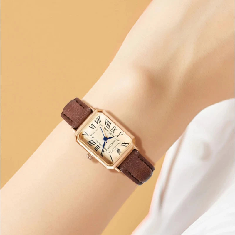 Virelle-Horloges-Virelle | Dames Horloge – Vierkante Kast, Klassieke Romeinse Wijzerplaat, Leren Band
