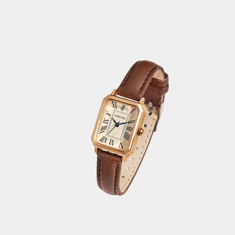 Virelle-Horloges-Virelle | Dames Horloge – Vierkante Kast, Klassieke Romeinse Wijzerplaat, Leren Band
