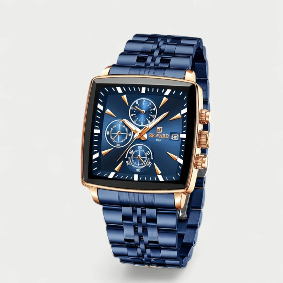 Virelle-Horloges-Virelle | Heren Horloge – RVS Band, Rechthoekige Kast, Chronograaf Display