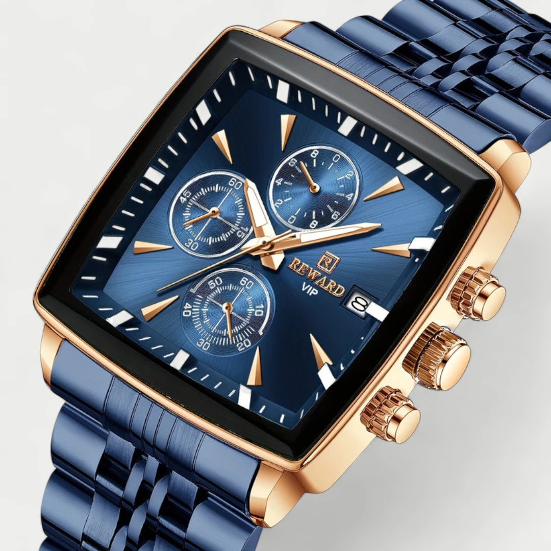 Virelle-Horloges-Virelle | Heren Horloge – RVS Band, Rechthoekige Kast, Chronograaf Display