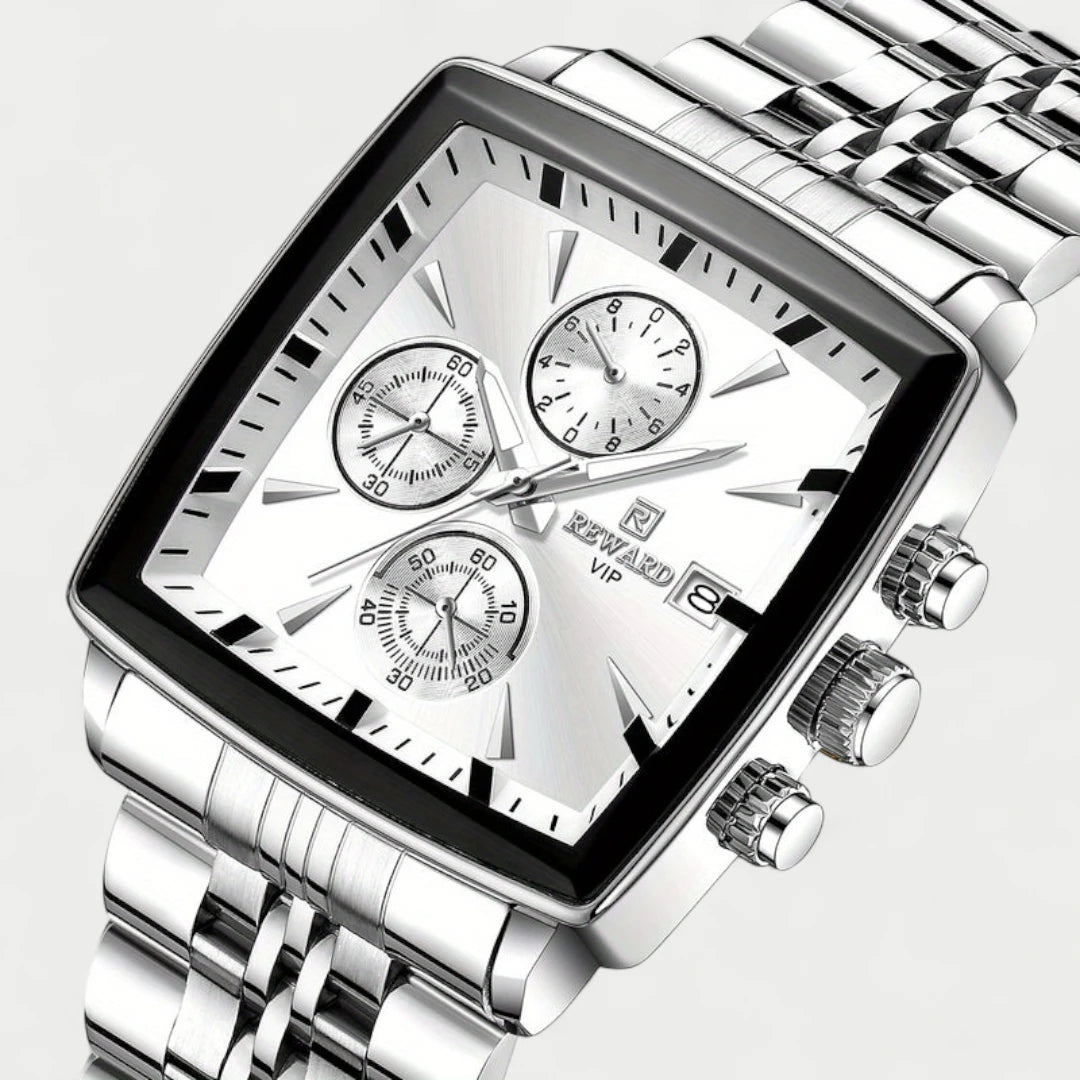 Virelle-Horloges-Virelle | Heren Horloge – RVS Band, Rechthoekige Kast, Chronograaf Display