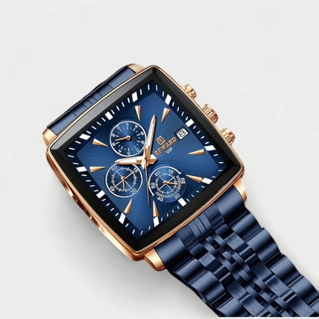 Virelle-Horloges-Virelle | Heren Horloge – RVS Band, Rechthoekige Kast, Chronograaf Display