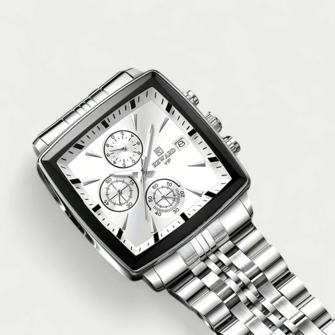 Virelle-Horloges-Virelle | Heren Horloge – RVS Band, Rechthoekige Kast, Chronograaf Display