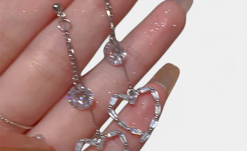 Virelle-Jewelry Earring-Virelle Oorbellen - Zircon tassel oorbellen met hartvorm