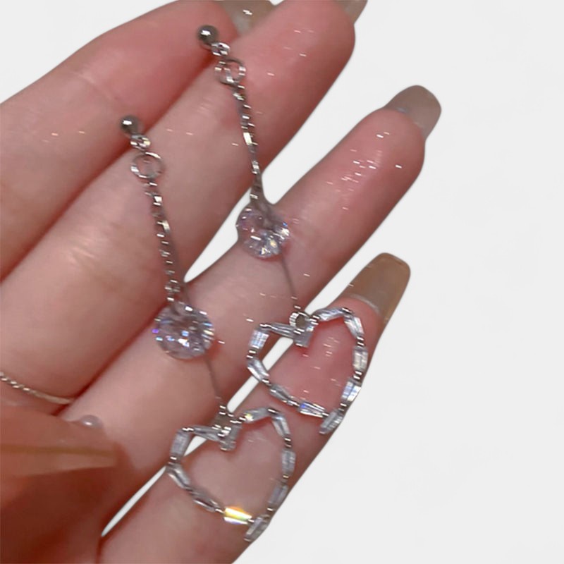 Virelle-Jewelry Earring-Virelle Oorbellen - Zircon tassel oorbellen met hartvorm