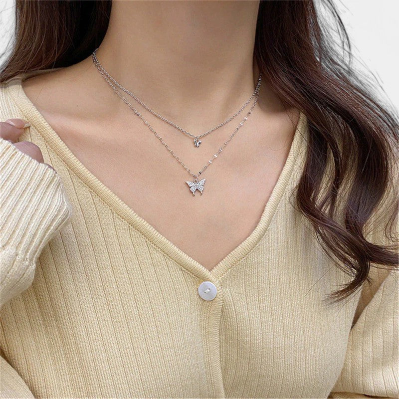 Virelle-Jewelry Necklace Butterfly-Virelle Gelaagde Vlinder Zilveren Ketting - Elegant ontwerp voor elke gelegenheid