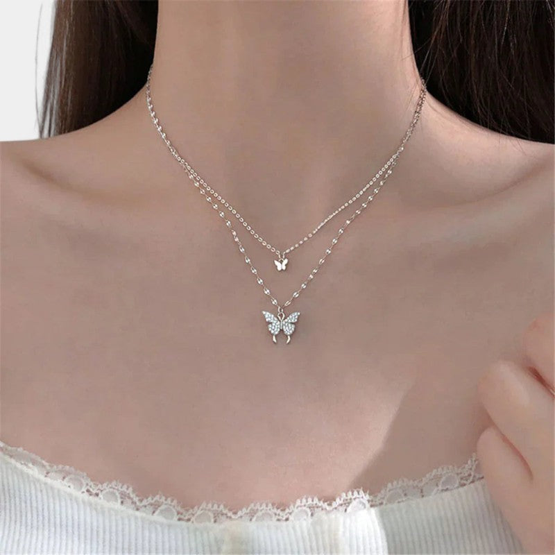 Virelle-Jewelry Necklace Butterfly-Virelle Gelaagde Vlinder Zilveren Ketting - Elegant ontwerp voor elke gelegenheid
