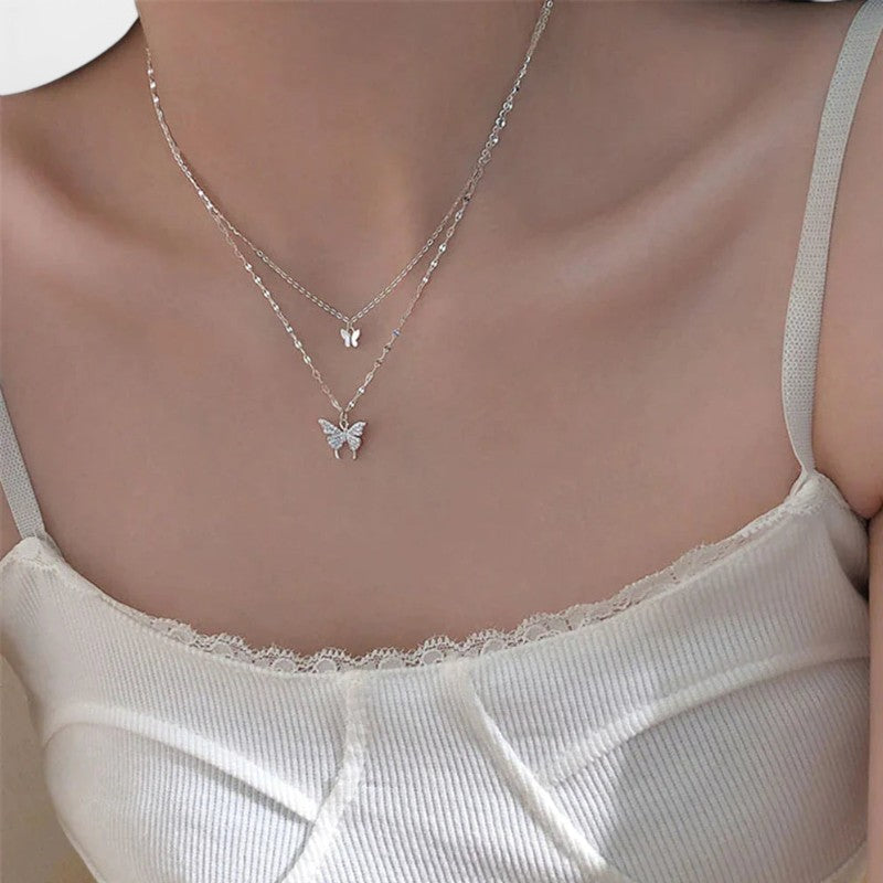 Virelle-Jewelry Necklace Butterfly-Virelle Gelaagde Vlinder Zilveren Ketting - Elegant ontwerp voor elke gelegenheid