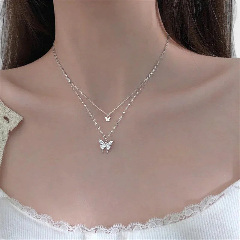 Virelle-Jewelry Necklace Butterfly-Virelle Gelaagde Vlinder Zilveren Ketting - Elegant ontwerp voor elke gelegenheid