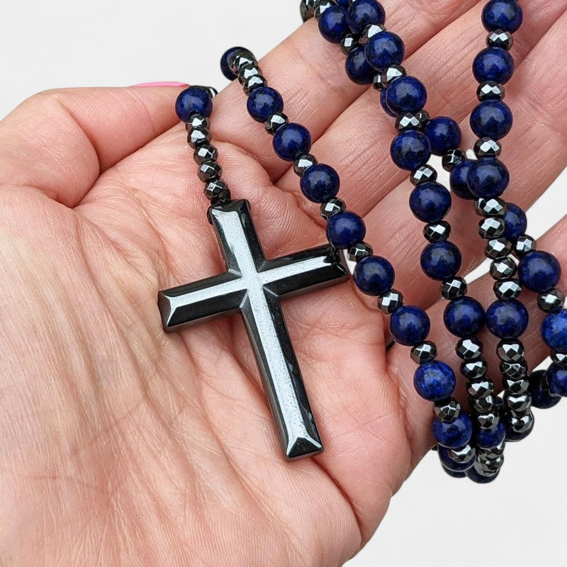 Virelle-Jewelry Necklace Cross-Virelle Ketting - Orion Lapis Lazuli kruis rozenkrans ketting