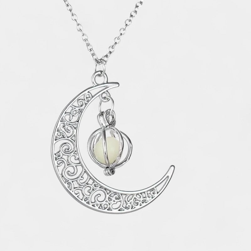 Virelle-Jewelry Necklace Moon-Virelle Ketting - Moon and orb pendant necklace met maansteen