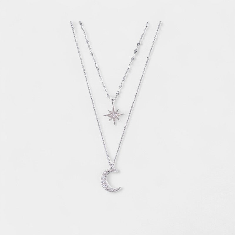 Virelle-Jewelry Necklace Moon-Virelle ketting - Zilveren gelaagde maan en ster halsketting
