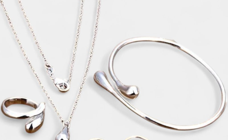 Virelle-Jewelry Set-Virelle Sieraadset - 4-delige set met waterdruppels S925-zilver