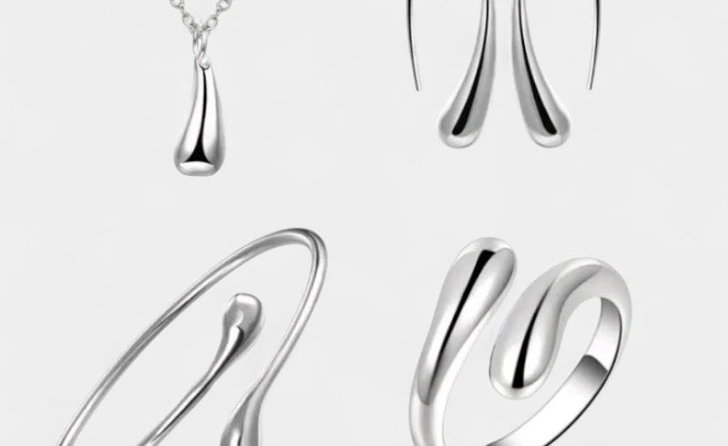 Virelle-Jewelry Set-Virelle Sieraadset - 4-delige set met waterdruppels S925-zilver