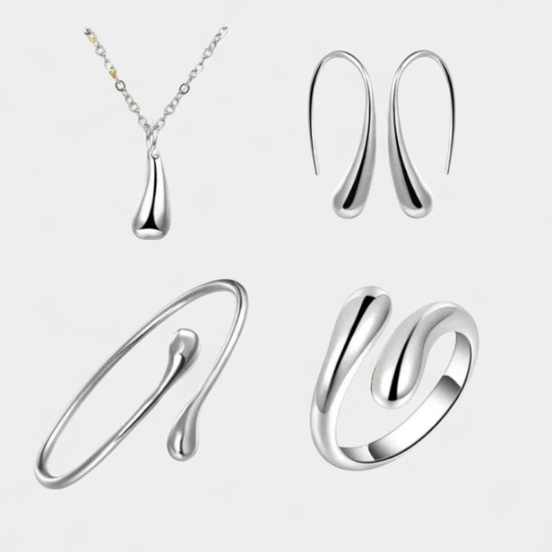 Virelle-Jewelry Set-Virelle Sieraadset - 4-delige set met waterdruppels S925-zilver