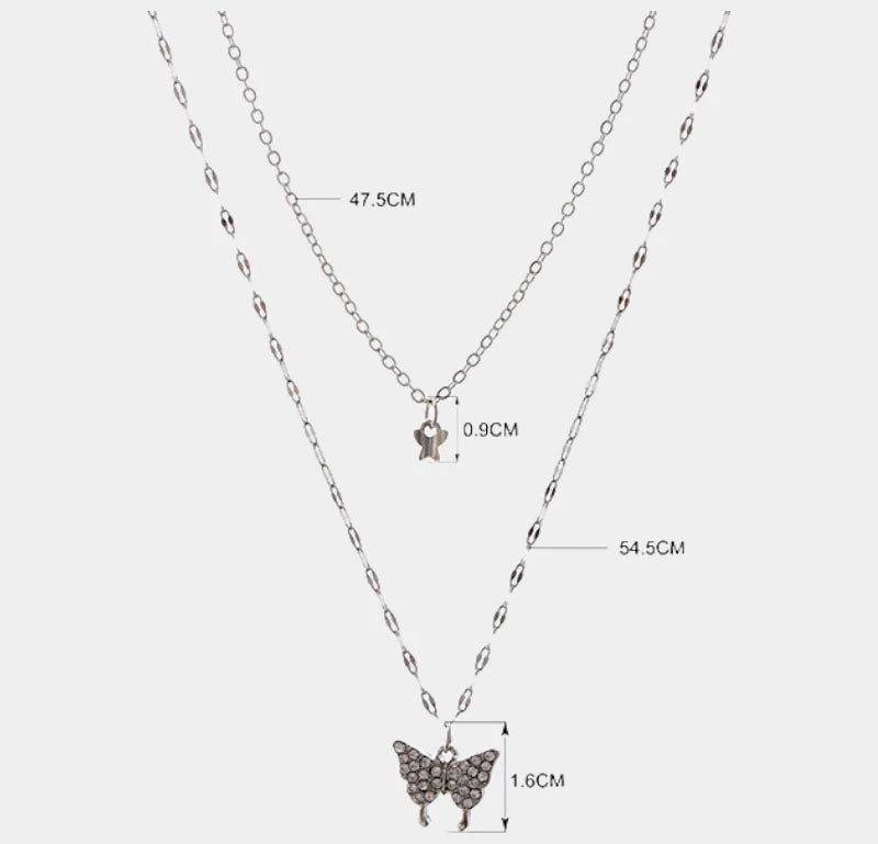 Virelle-Jewelry-Virelle | Dames Ketting Set – Zilver, Dubbele Ketting, Glanzende Vlinderhanger