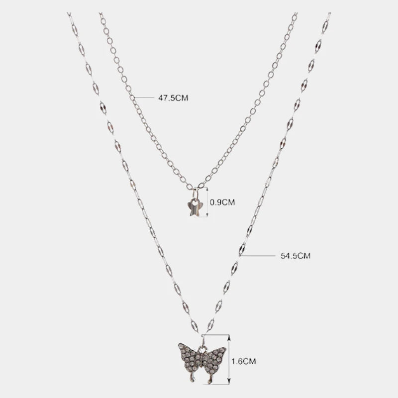 Virelle-Jewelry-Virelle | Dames Ketting Set – Zilver, Dubbele Ketting, Glanzende Vlinderhanger