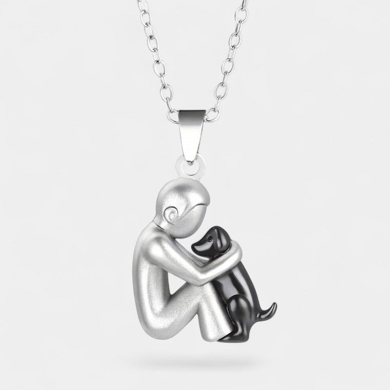 Virelle-Ketting-Virelle | Hangerketting – roestvrij staal, tweekleurig ontwerp, omhelzende figuur met hond