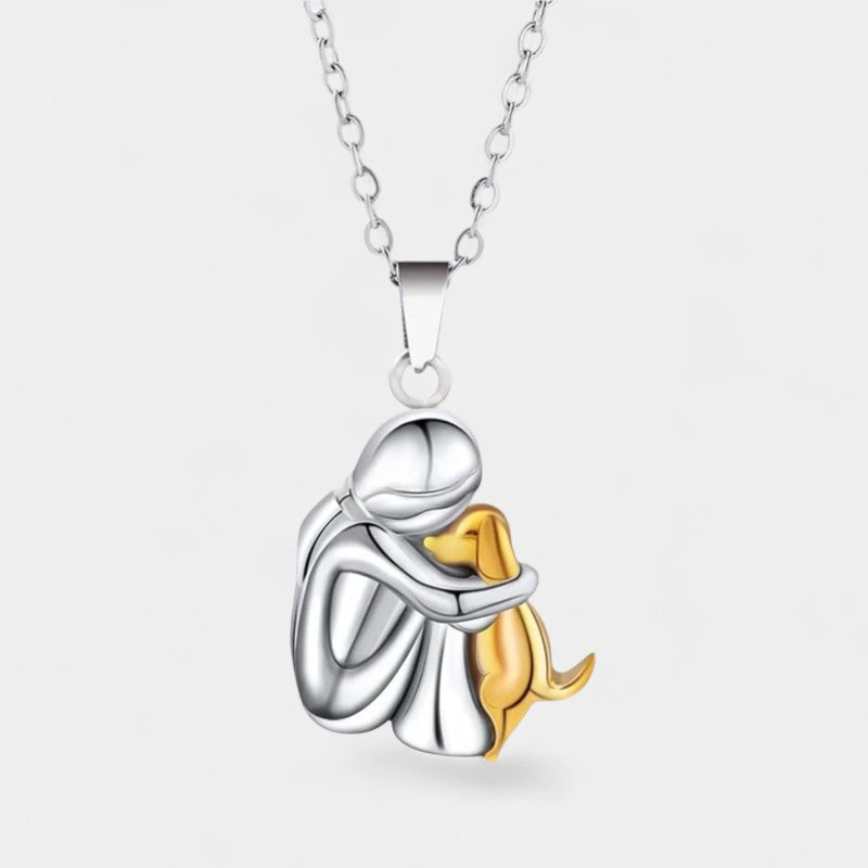 Virelle-Ketting-Virelle | Hangerketting – roestvrij staal, tweekleurig ontwerp, omhelzende figuur met hond