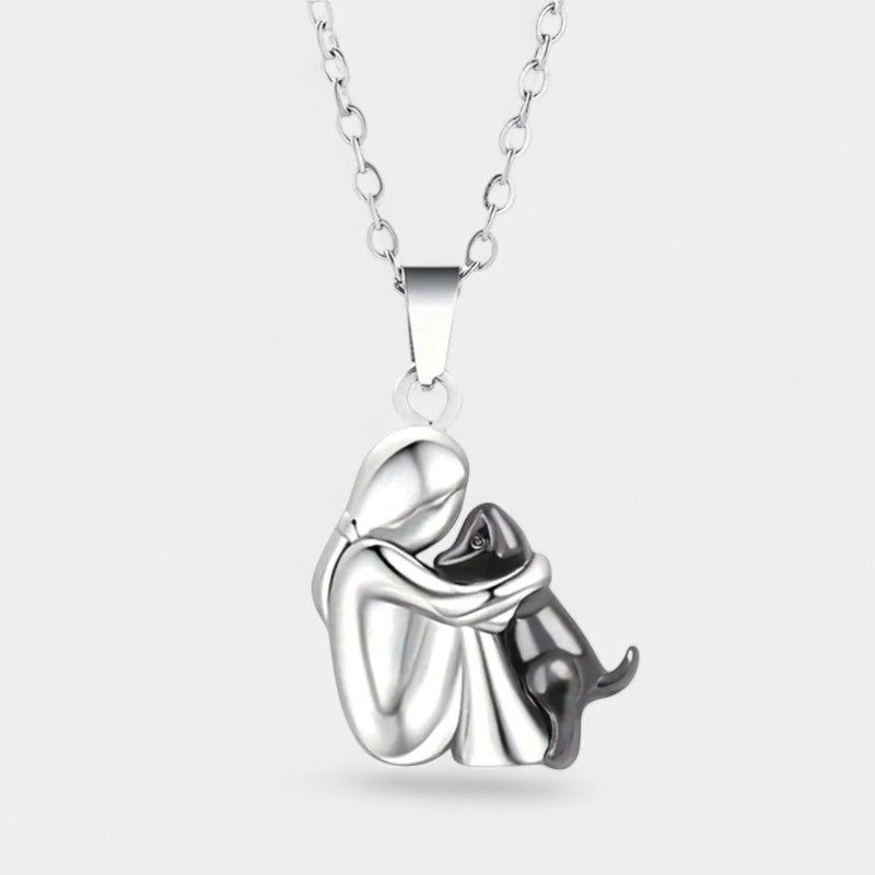 Virelle-Ketting-Virelle | Hangerketting – roestvrij staal, tweekleurig ontwerp, omhelzende figuur met hond