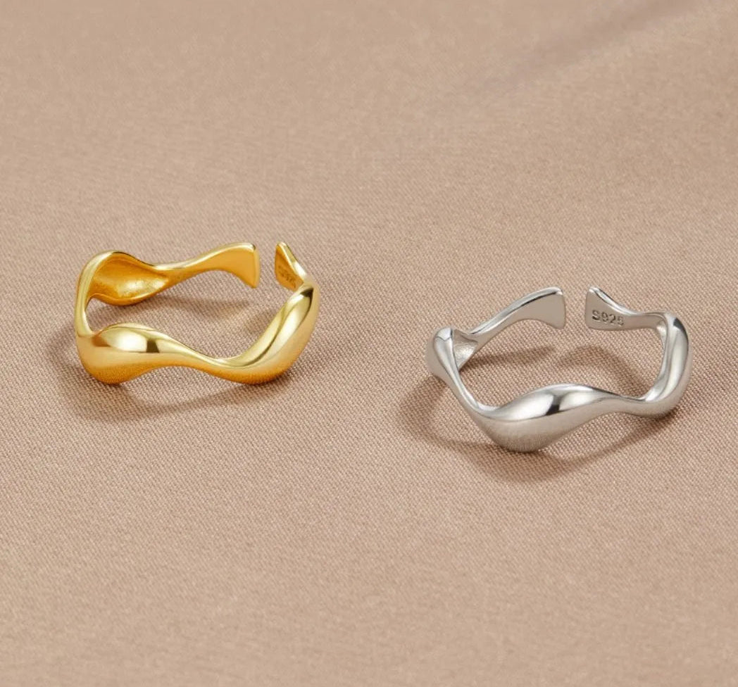 Virelle-Kleding & Accessoires > Accessoires > Sieraden-Virelle | Dames Ring – 18K Verguld Sterling Zilver, Minimalistisch Golfontwerp, Verstelbare Maat