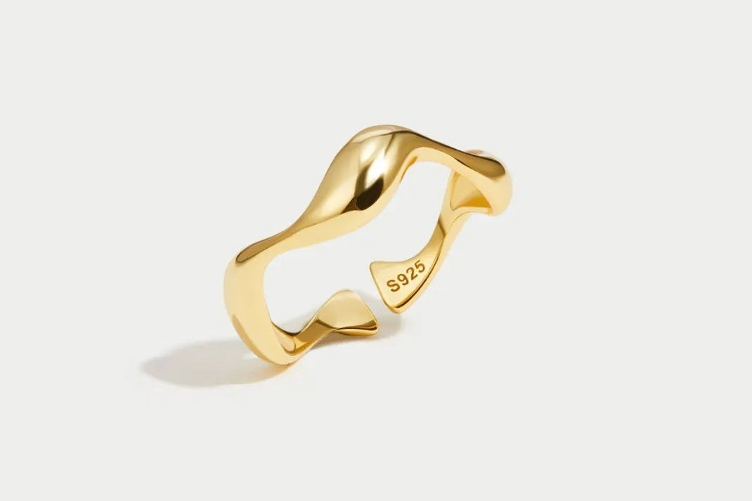 Virelle-Kleding & Accessoires > Accessoires > Sieraden-Virelle | Dames Ring – 18K Verguld Sterling Zilver, Minimalistisch Golfontwerp, Verstelbare Maat