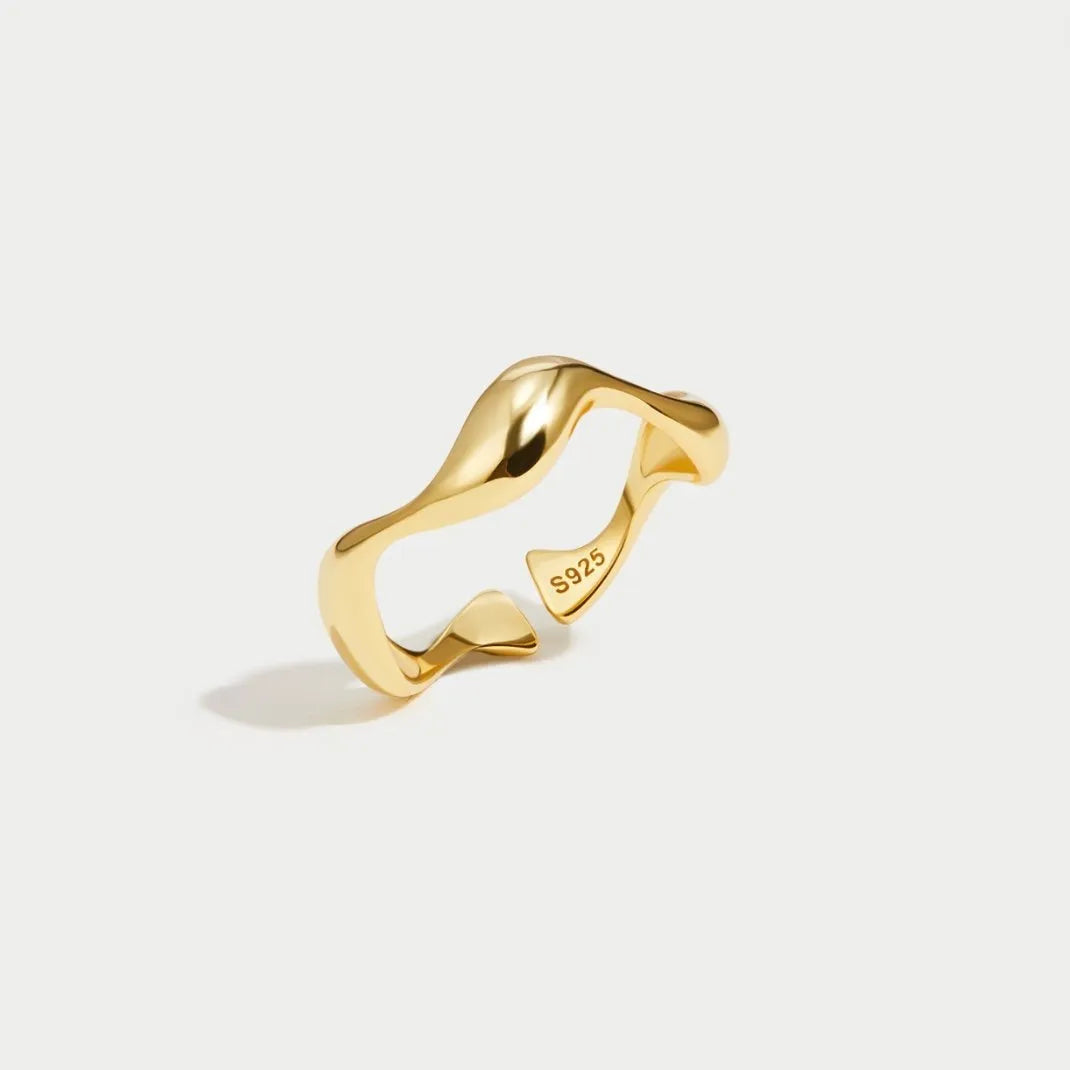 Virelle-Kleding & Accessoires > Accessoires > Sieraden-Virelle | Dames Ring – 18K Verguld Sterling Zilver, Minimalistisch Golfontwerp, Verstelbare Maat