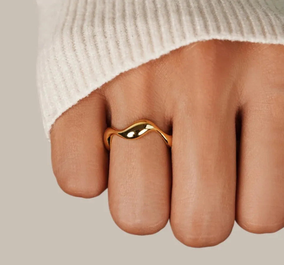 Virelle-Kleding & Accessoires > Accessoires > Sieraden-Virelle | Dames Ring – 18K Verguld Sterling Zilver, Minimalistisch Golfontwerp, Verstelbare Maat