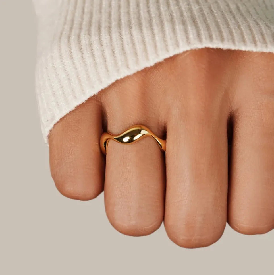 Virelle-Kleding & Accessoires > Accessoires > Sieraden-Virelle | Dames Ring – 18K Verguld Sterling Zilver, Minimalistisch Golfontwerp, Verstelbare Maat