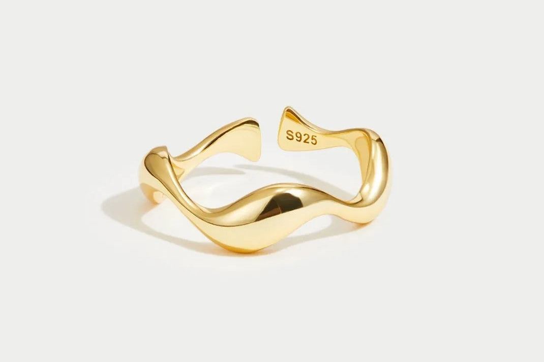 Virelle-Kleding & Accessoires > Accessoires > Sieraden-Virelle | Dames Ring – 18K Verguld Sterling Zilver, Minimalistisch Golfontwerp, Verstelbare Maat