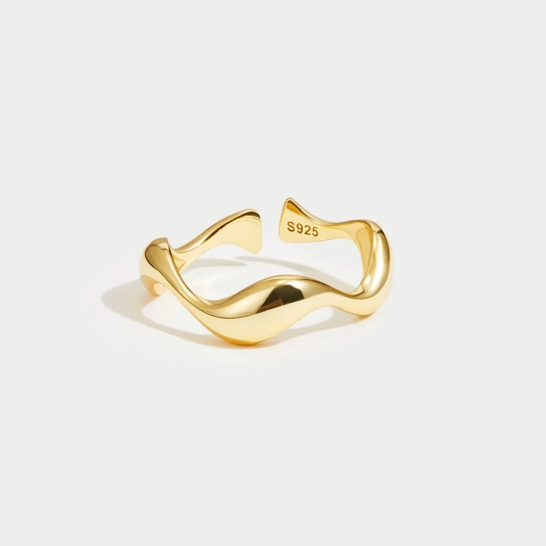 Virelle-Kleding & Accessoires > Accessoires > Sieraden-Virelle | Dames Ring – 18K Verguld Sterling Zilver, Minimalistisch Golfontwerp, Verstelbare Maat