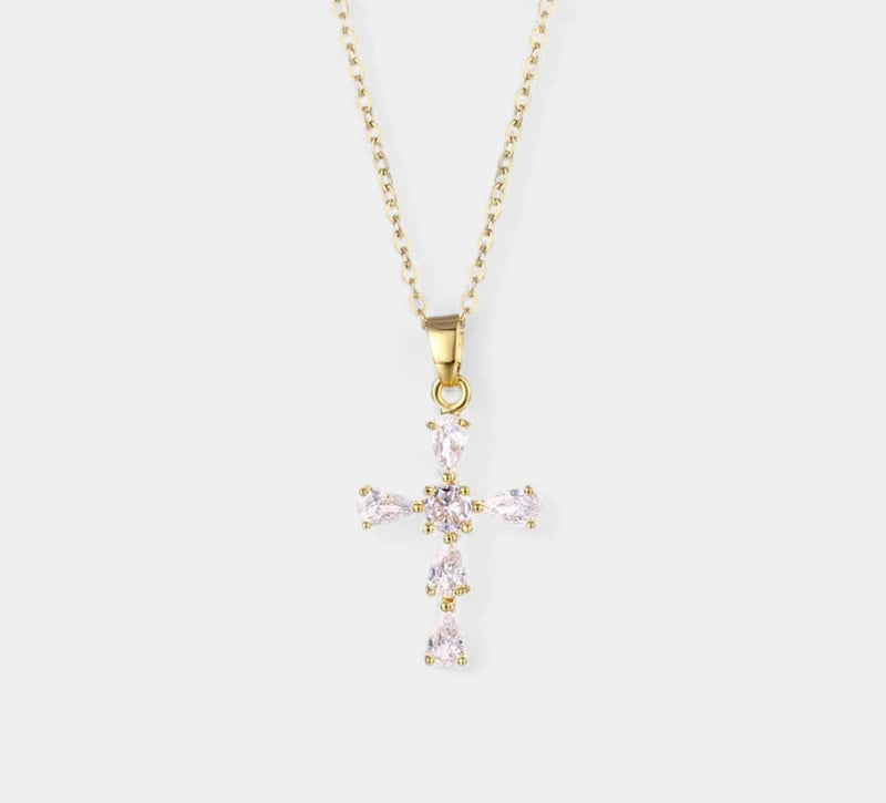 Virelle-Necklace-Virelle | Damesketting – Kruishanger met Strass, Fijne Schakelketting, Verstelbare Lengte