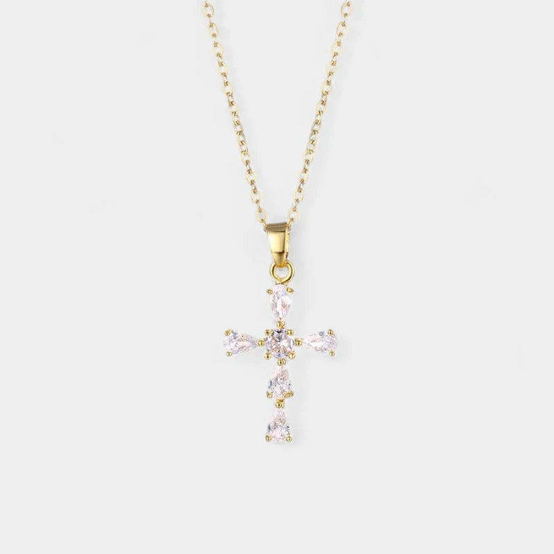 Virelle-Necklace-Virelle | Damesketting – Kruishanger met Strass, Fijne Schakelketting, Verstelbare Lengte