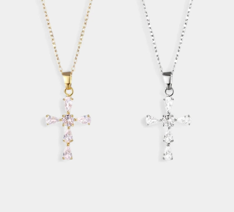 Virelle-Necklace-Virelle | Damesketting – Kruishanger met Strass, Fijne Schakelketting, Verstelbare Lengte
