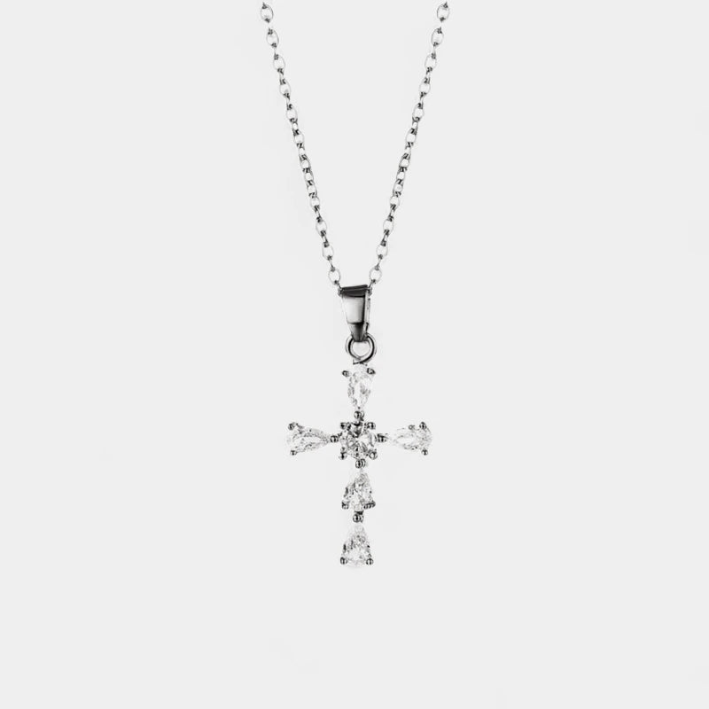 Virelle-Necklace-Virelle | Damesketting – Kruishanger met Strass, Fijne Schakelketting, Verstelbare Lengte