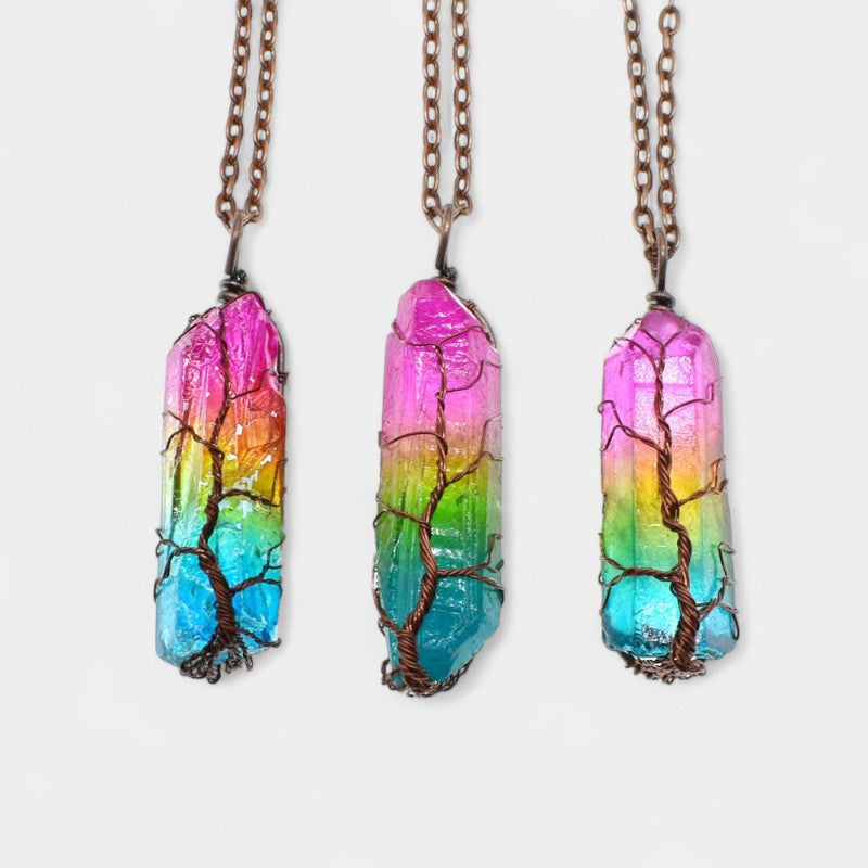 Virelle-Necklace-Virelle Hanger - Stone crystal pillar tree of life necklace
