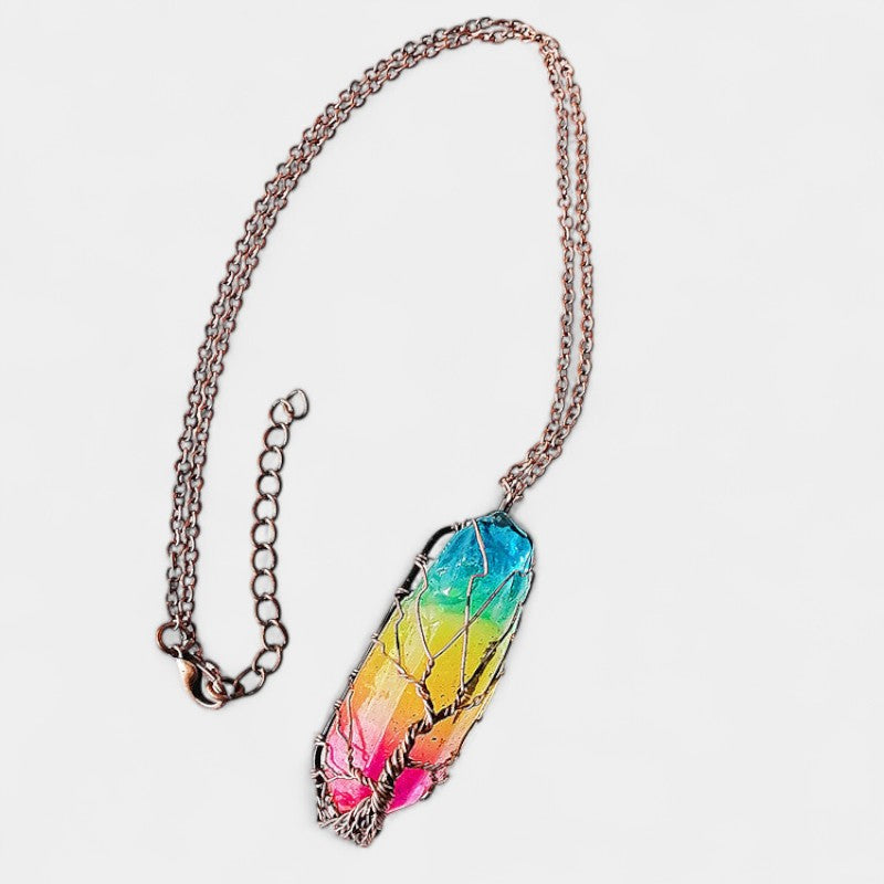 Virelle-Necklace-Virelle Hanger - Stone crystal pillar tree of life necklace