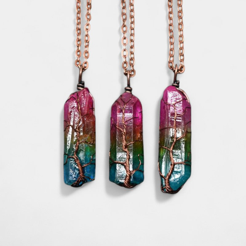 Virelle-Necklace-Virelle Hanger - Stone crystal pillar tree of life necklace
